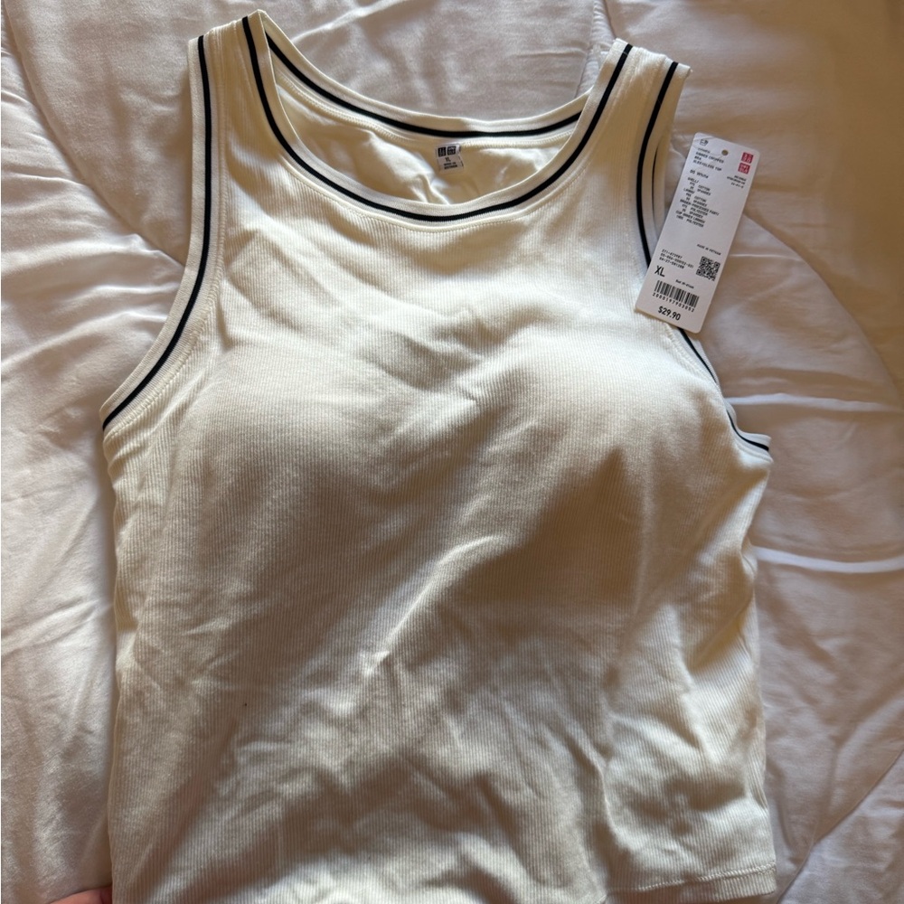 Uniqlo White Tank Top with Black Trim